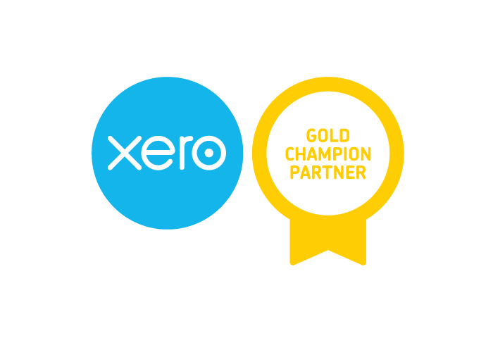 Xero logo alongside a Gold Champion Partner badge, representing Xero partnership achievement.